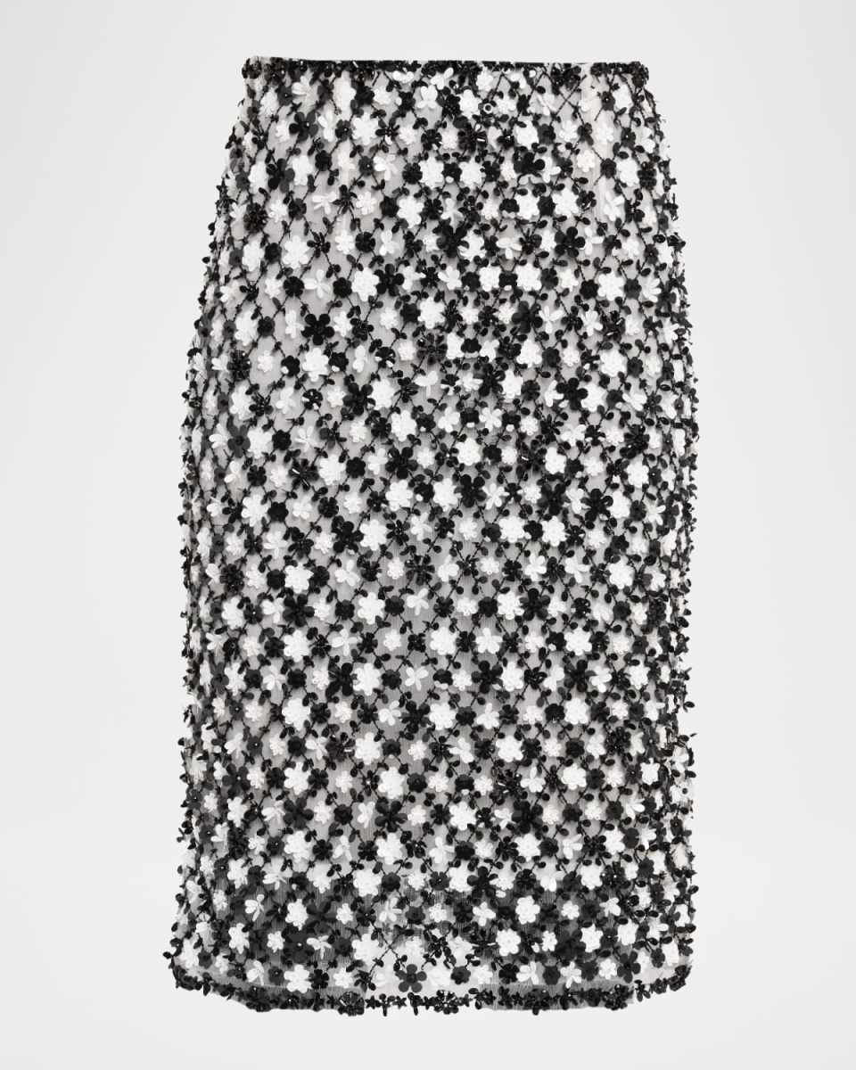 Floral-Embroidered Pencil Skirt